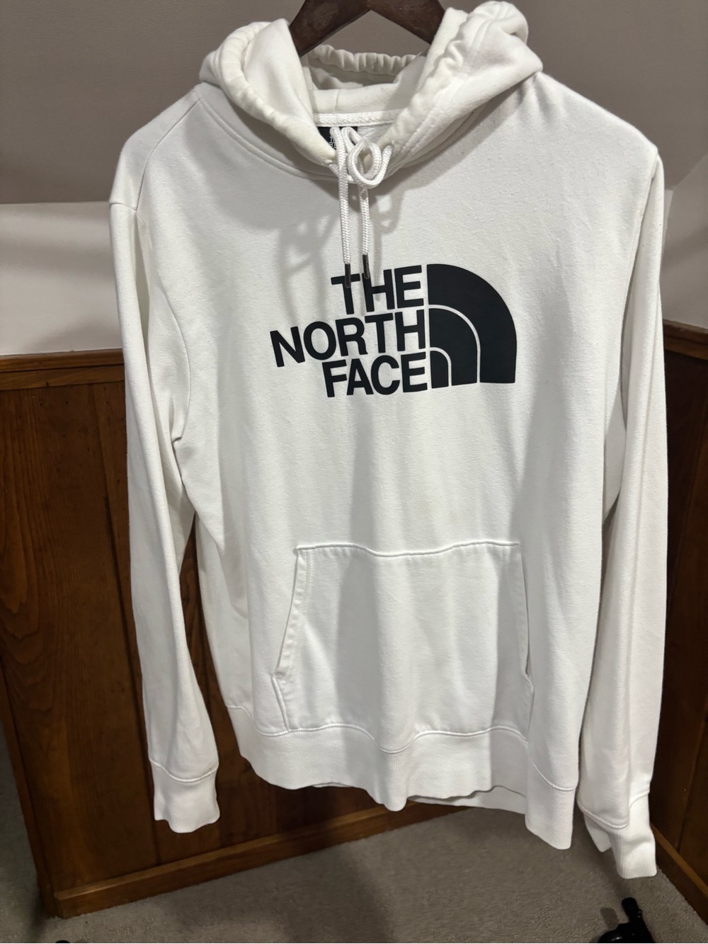 The North Face Men's White Hoodie with Black Logo
